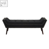 Black fabric bench alea black fabric tufted with nailhead trim and dark wooden legs perfect for seating