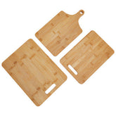 Aleiki natural bamboo set of 3 chopping and serving boards with handles in varying rectangular shapes