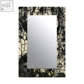 Rectangular aliso wall mirror with black and white abstract cracked-pattern frame perfect for wall decor