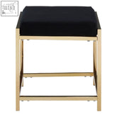 Allure black velvet stool with cushioned seat and sleek gold metal frame perfect for stylish seating