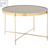 Allure brushed bronze large side table with black mirrored glass top and slender metal legs in gold finish