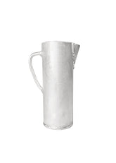 Silver hammered aluminium jug with curved handle and spout perfect for pouring liquids