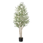 Alupssuc 6ft artificial olive tree with slender green leaves and dark olives in a sleek black pot for indoor outdoor use