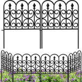 Black wrought iron amagabeli garden fence with scrollwork and pointed finials metal garden fence for outdoor use