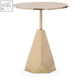 Amira shiny gold side table with a gold-finished geometric design and sleek angular base for modern spaces