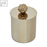 Gold trinket box amreli large cylindrical jar with ornate textured knob on matching lid for storing small items