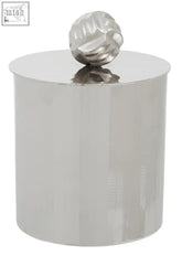 Shiny silver vertical textured trinket box with a faceted spherical lid made of metal for stylish storage