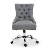 Gray tufted anita grey fabric home office chair with chrome base and black casters for comfortable workspace seating