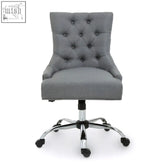 Gray tufted anita grey fabric home office chair with chrome base and black casters for comfortable workspace seating