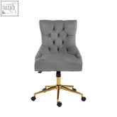 Anita grey velvet tufted office chair with gold-tone base and casters perfect for home office use