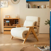 Cream-colored linen antonia single sofa armchair with light wood frame and angled legs perfect as a single sofa bed