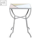Modern arbus square side table with pastel mirrored top and silver stainless frame geometric design