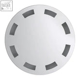 Silver circular arcea illuminated wall mirror with decorative border and rectangular cutouts for stylish wall decor