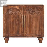 Rustic arco groove sideboard with arched ribbed doors brass handles solid mango wood roasted almond finish