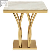 Arenza white marble and gold side table with sculpted branching legs and white marble top for stylish accents
