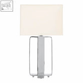 Argent table lamp with a silver finish and a cream fabric shade in a sleek rectangular design