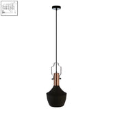 Black matte argo medium pendant light with copper metal fixture and chain perfect for modern lighting
