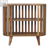 Sleek ariella chest of drawers in oak-ish mango wood with japanese design and vertical slats shelves