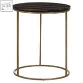 Aris black and gold side table with a sleek dark wood top and slender frame gold-toned metal legs