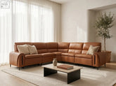 Brown leather arizona electric recliner sectional sofa with sleek modern design and cushioned seating for comfort