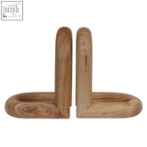 Arlo natural wood set of 2 bookends with smooth rounded design and visible grain patterns wood set for shelves