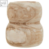 A light beige and tan arlo natural wooden vase with a smooth rounded two part design wooden vase