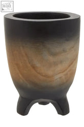 A sleek arlo small ombre planter with three legs ceramic finish from dark charcoal to warm amber tones
