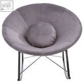 Arto grey conic rocking chair with grey velvet upholstery, matching circular cushion, and chrome metal legs