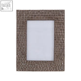 Arya 5 x 7 photo frame with silver-toned rectangular shape and tiled surface resembling crocodile skin with recessed glass