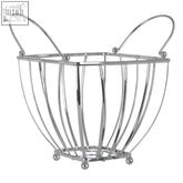 Shiny asa chrome fruit basket with round handle chrome wire basket with curved handles and ball feet