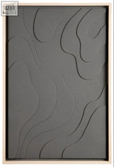 Gray abstract relief green wall art with flowing wave patterns in a light wood frame for stylish wall decor