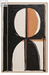 Astratto abstract geometric wall art with bold black white and tan geometric shapes and textured flowing forms