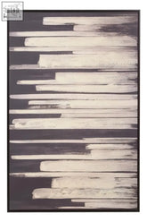 Black-framed astratto canvas wall art with cream and gray brushstrokes on natural canvas wall for modern decor