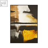 Abstract painting with bold black white tan and mustard yellow brushstrokes for ochre wall art decor