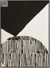 Hand painted wall art featuring bold black and white abstract hand geometric shapes with textured vertical lines