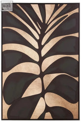 Abstract black and gold palm leaf design on canvas black leaf wall art in sleek black frame for modern decor