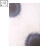 Abstract canvas classic wall art featuring two dark gray fuzzy circles on a soft off-white background