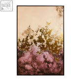 Abstract painting wall art with swirling mauve gold and beige gradients in a sleek black frame perfect mauve wall art