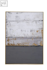 Modern abstract astratto grey and gold foil wall art with textured canvas and gold foil wall accents in sleek gold frame