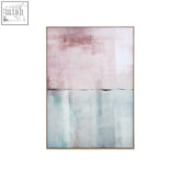 A framed astratto natural wall artwork with soft pastel pink and teal hues and subtle linear accent brushstrokes