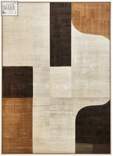 Modern abstract wall art with geometric beige, dark brown, and warm wood tones textured like fabric perfect for gold wall art