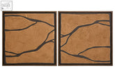 Pair of square framed abstract textured wall art pieces in brown and black perfect for any living space