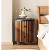 Ava Luxe Round Bedside Table Marble - Black