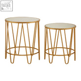 Avantis set of 2 hairpin design side tables with gold metal frames and clear mirrored glass tops