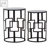 Avantis set of 2 square design black metal tables with geometric frames and glass tops for modern living spaces