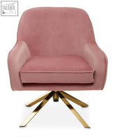 Avery pink velvet swivel chair with a plush pink velvet seat and sleek gold-tone star-shaped base