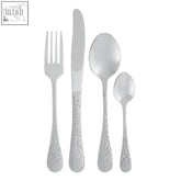 Silver-toned avie 16 piece zebra cutlery set with elegant swirling engraved patterns on handles for stylish dining