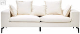Cream sofa with clean lines and black metal legs in textured fabric cream perfect for a 3 seat textured fabric setup