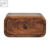 Avora mini wall-mounted chestnut chest of drawers with single drawer, chestnut finish, minimal knob, and rounded edges