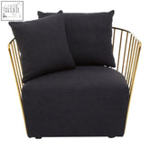 Black metal chair azalea black fabric and metal chair with gold toned frame and two matching throw pillows